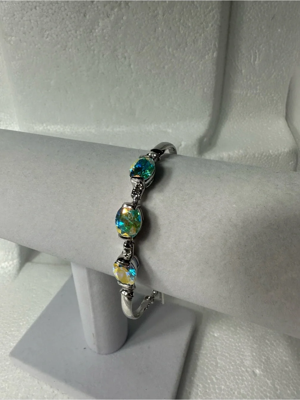 Badavici Sterling Silver 925 Multicolor Oval Topaz Bangle Bracelet Signed